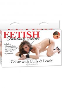 Fetish Fantasy Series Collar With Cuffs and Leash Adjustable Nylon Bondage Restraint Kit Black