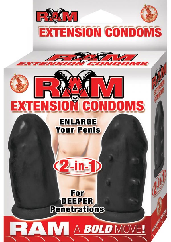 Ram Extension Condoms Latex Extender Sleeves Black 2 Each Per Box