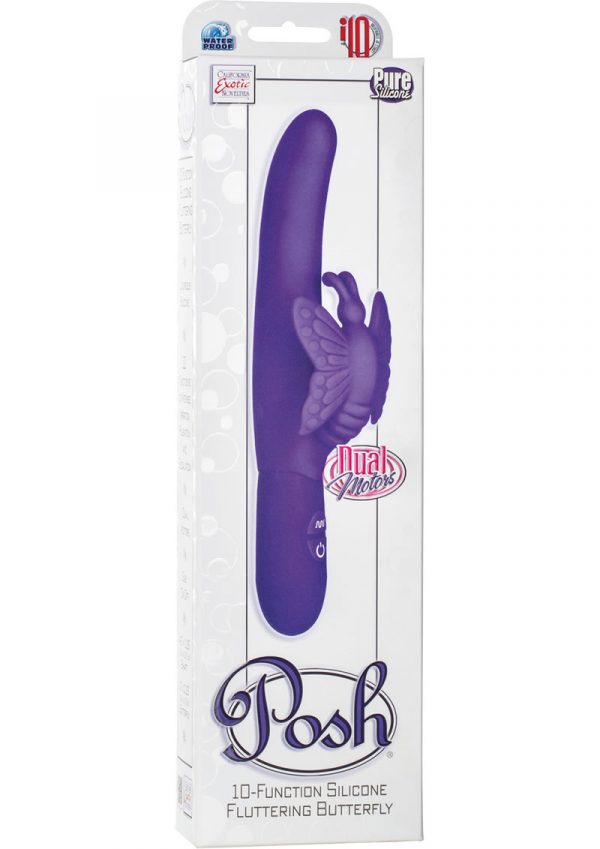 Posh 10 Function Silicone Fluttering Butterfly Dual Motor Vibe Waterproof Purple 4.5 inch