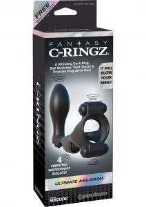 Fantasy C Ringz Ultimate Ass Gasm Vibrating Silicone Cockring With Prostate Plug Waterproof Black