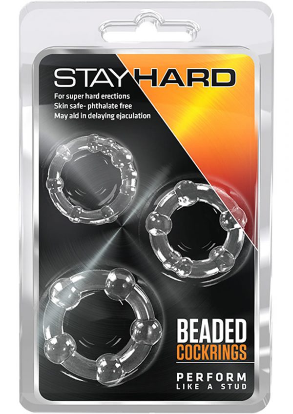 Stay Hard Beaded Cockrings Clear 3 Each Per Set