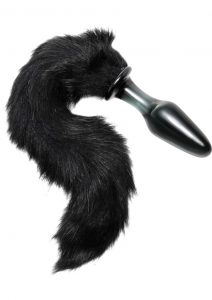 Frisky Midnight Fox Glass Anal Plug With Tail Black