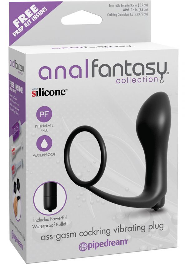 Anal Fantasy Collection Ass-Gasm Cockring Vibrating Plug Kit Silicone Waterproof Black