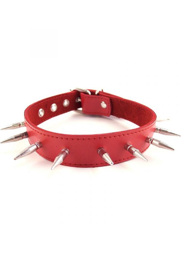 Rouge Adjustable Spiked Collar Leather Red