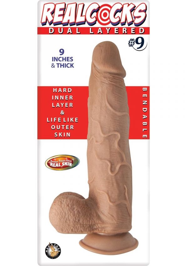 Realcocks Dual Layered 09 Bendable Dildo Waterproof Brown 9 Inch