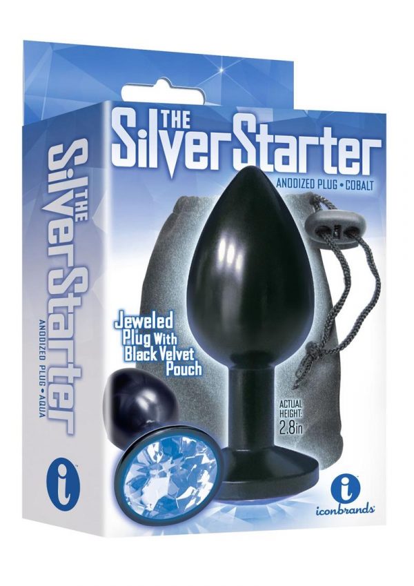 The Silver Starter Jeweled Round Plug Stainless Steel Black And Cobalt 2.8 Inch