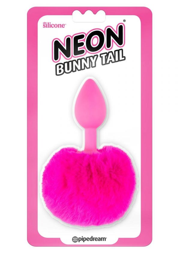 Neon Silicone Bunny Tail Butt Plug Pink