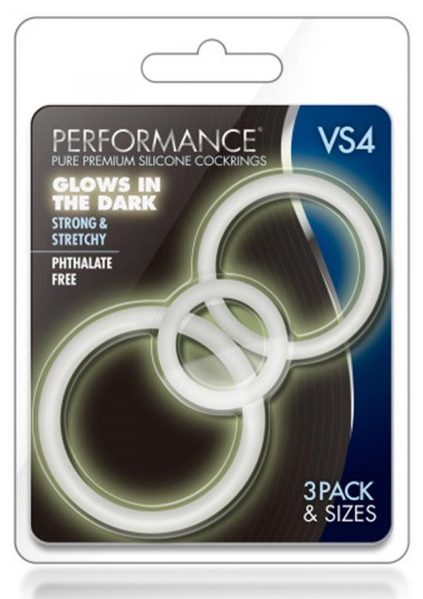 Performance VS4 Pure Premium Silicone Waterproof Cockring 3 Piece Set Glow In The Dark