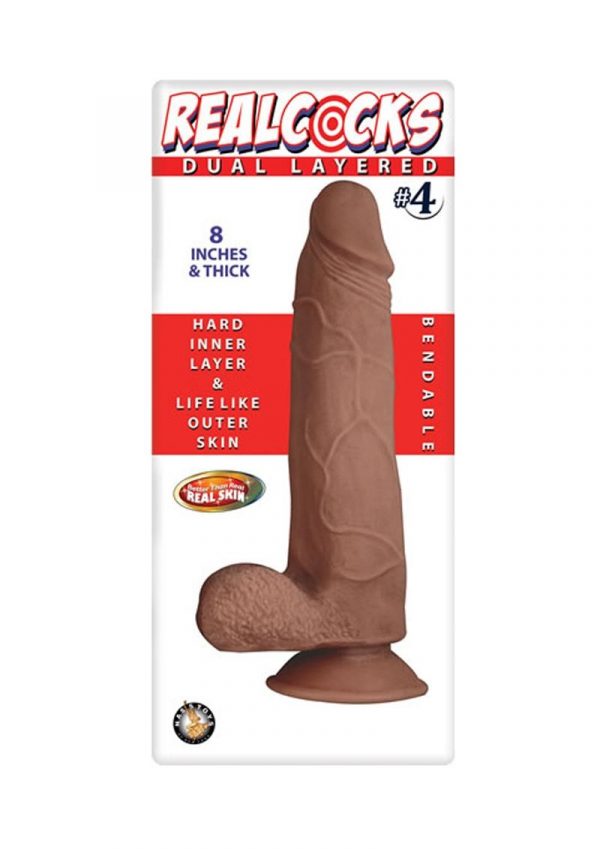 Realcocks Dual Layered 04 Bendable Thick Dildo Waterproof Brown 8 Inch