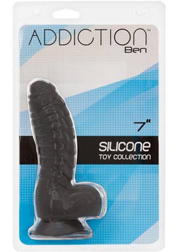 Addiction Toy Collection Ben Silicone Dildo With Balls Black 7 Inches