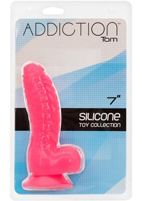 Addiction Toy Collection Tom Silicone Dildo With Balls Pink 7 Inches