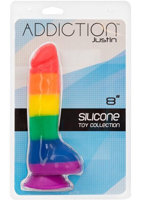 Addiction Toy Collection Justin Silicone Realistic Dildo With Balls Multicolor 8 Inch