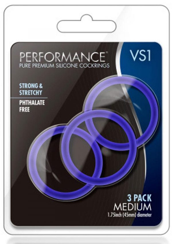 Performance VS1 Silicone Cock Ring Blue Medium 3 Pack