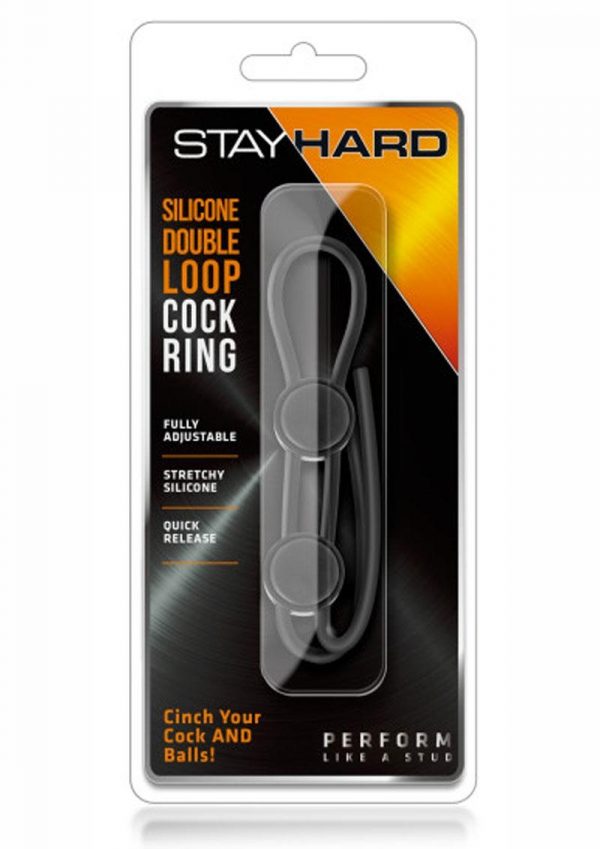 Stay Hard Silicone Double Loop Cock Ring Black Adjustable