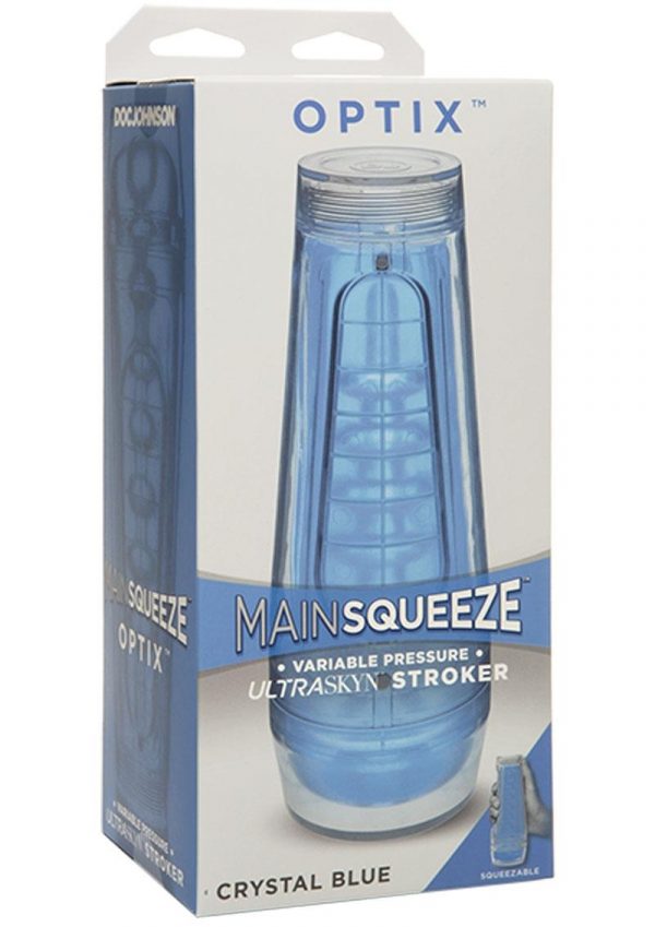 Main Squeeze Optix UltraSkyn Stroker Textured Crystal Blue 7.5 Inches