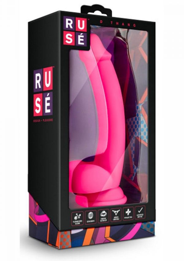 Ruse D Thang Silicone Realistic Dildo With Balls Hot Pink 7.75 Inch