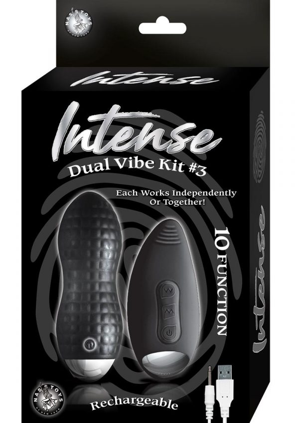 Intense Dual Vibe Kit # 3 USB Rechargeable Silicone 10X Vibrators Waterproof Black