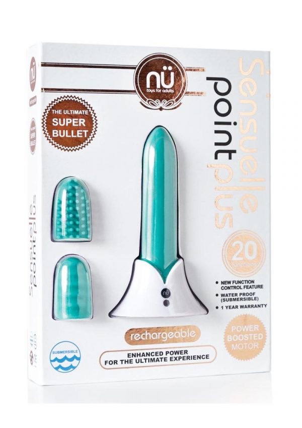 Nu Sensuelle Point Plus 20 Function Bullet Silicone Rechargeable Waterproof Tiffany Blue