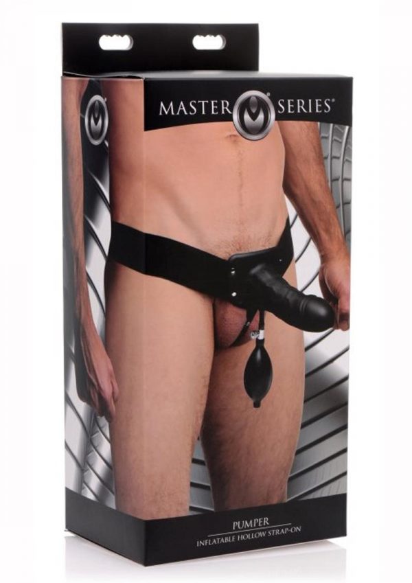 Master Series Plumber Inflatable Hollow Strap on Silicone Black 7.5 Inches