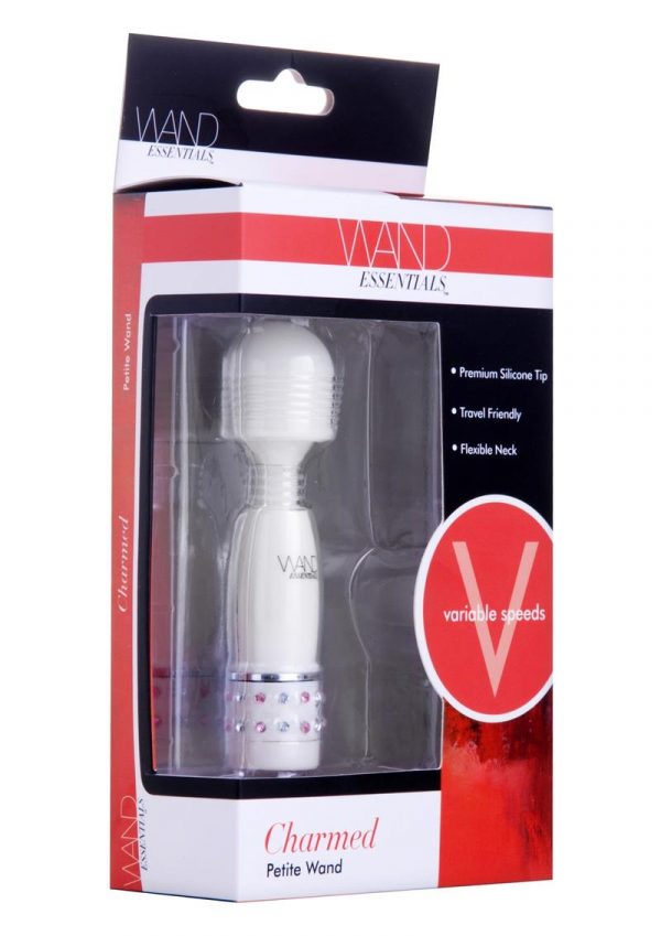 Wand Essentials Charmed Petite Wand Flexi- Neck Mini Massager White With Crystals 4 Inch