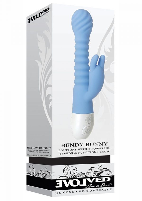 Bendy Bunny Dual Motor Silicone USB Rechargeable Vibrator Waterproof Blue 7.5 Inches