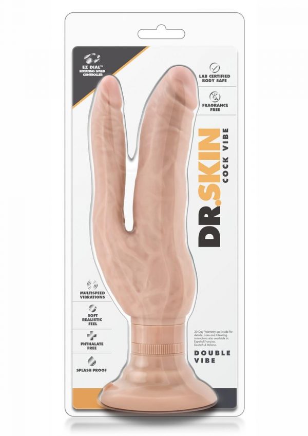 Dr Skin Double Realistic Dual Penetration Vibrating Dildo Showerproof Beige 7 Inch