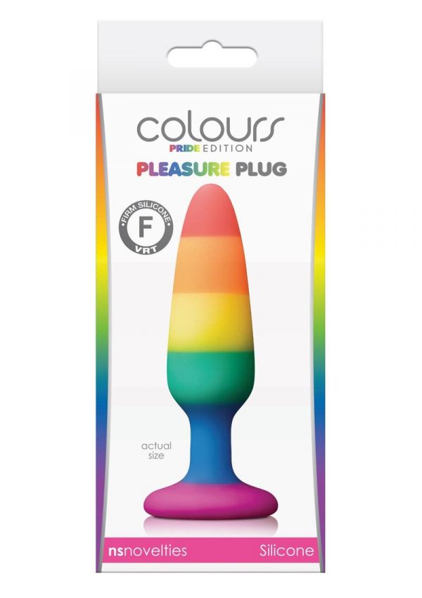 Colours Pleasure Plug Silicone Small Non-Vibrating With Suction Anal Plug Pride Edition Multi Color 4.33 Inches