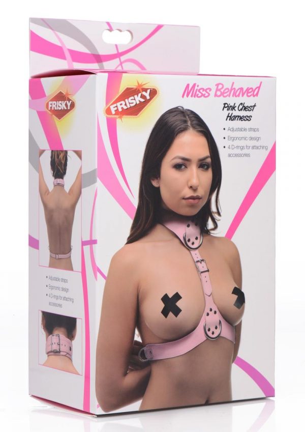 Frisky Miss Behaved Pink Chest Harness Leather Adjustable Straps