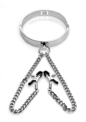 Mistress Isabella Sinclaire Slave Collar With Nipple Clamps Chrome