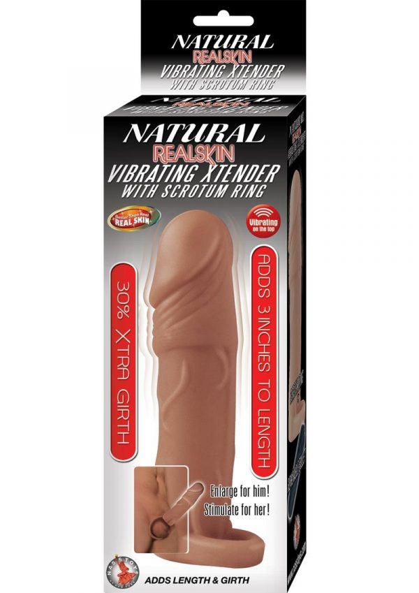 Natural Realskin Vibrating  Xtender With Scrotum ring Brown