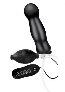 Lux Fetish Inflatable Vibrating Butt Plug With Wired Remote Control Black 4.5 Inches