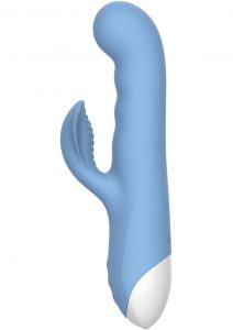 Thump andamp; Thrust Rechargeable Silicone Vibrator With Clitoral Stimulator - Blue