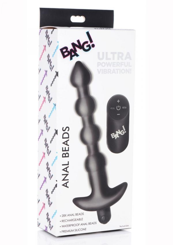 Bang! Vibrating Silicone Rechargeable Anal Beads With Remote Control - Black