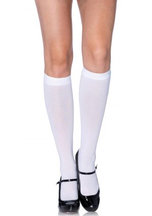 Leg Avenue Nylon Knee High - O/S - White