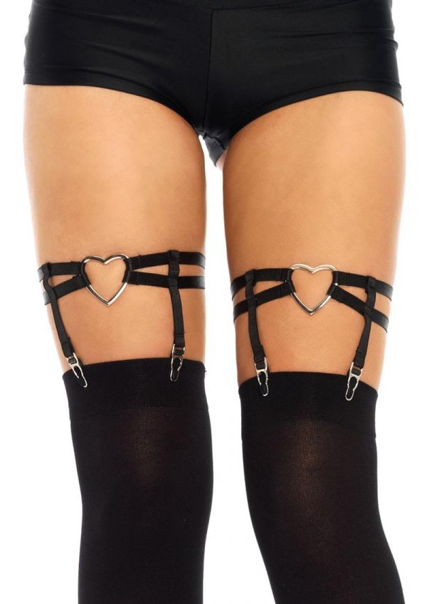 Leg Avenue Dual Strap Elastic Garter Suspender With Heart - Black