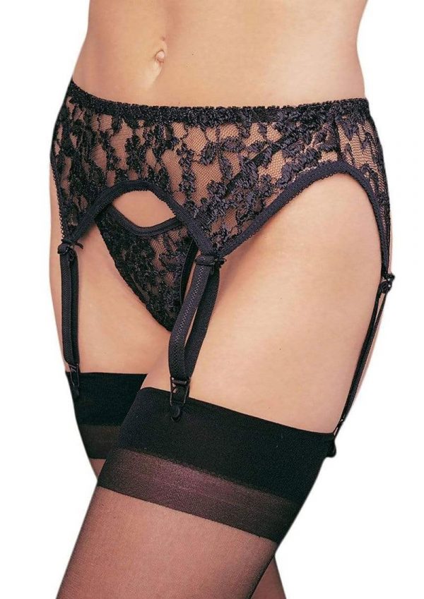 Leg Avenue Lace Garter Belt With Thong (2 Piece) - Plus Size - Black