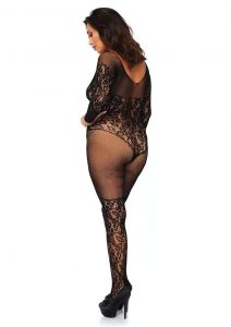 Leg Avenue Vine Lace And Net Long Sleeved Bodystocking - Plus Size - Black