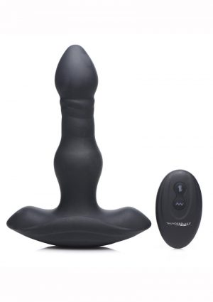 Thunder Plugs Vibrating andamp; Thrusting Silicone Rechargeable Plug - Black