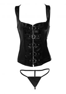 Strict Lace-Up Corset Vest andamp; Thong - Xtra Large - Black