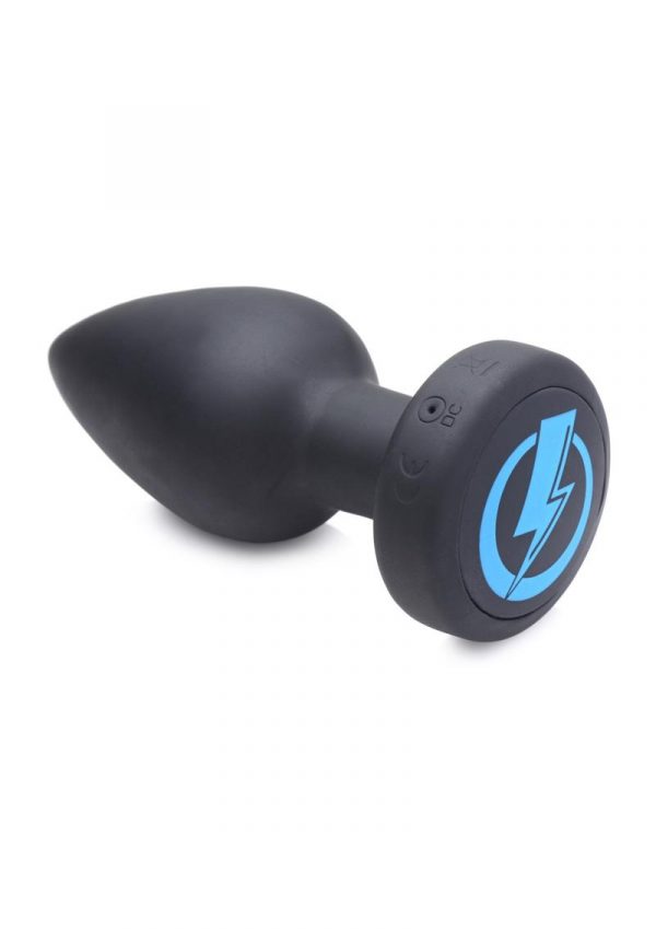 Zeus Vibrating andamp; E-Stim Silicone Rechargeable Anal Plug With Remote Control - Black