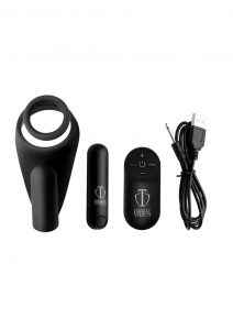 Trinity 4 Men Silicone Rechargeable C-Ring andamp; Vibrating Taint Stimulator With Remote Control - Black