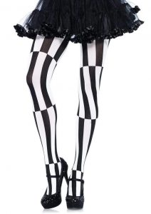 Leg Avenue Woven Opaque Striped Optical Illusion Pantyhose 1X-2X - Black/White