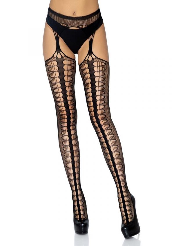 Leg Avenue Scale Net Suspender Hose - O/S - Black