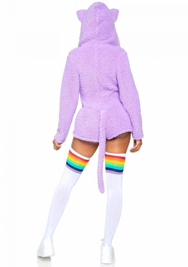 Leg Avenue Cuddle Kitty Ultra Soft Zip Up Romper with Cat Ear Hood and Tail - Small - Lavender