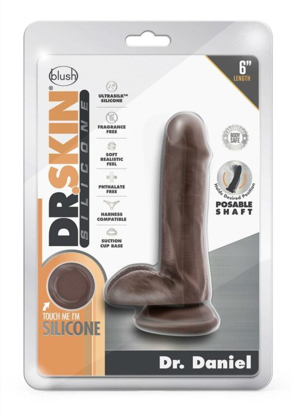 Dr. Skin Dr. Daniel Silicone Dildo with Balls and Suction Cup 6in - Chocolate