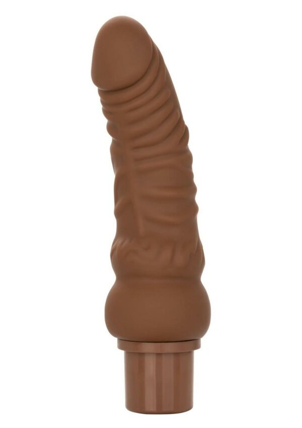 Rechargeable Power Stud Curvy Silicone Vibrating Dong - Chocolate