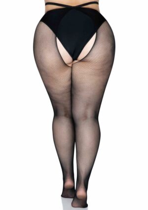 Leg Avenue Micro Net Strappy Waist Crotchless Tights - 1X/2X - Black