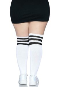 Leg Avenue Over The Knee Athletic Socks - 1X/2X - White/Black