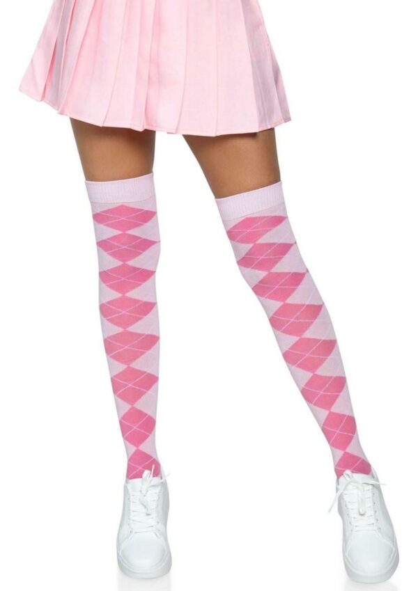 Leg Avenue Argyle Knit Over The Knee Socks - O/S - Pink