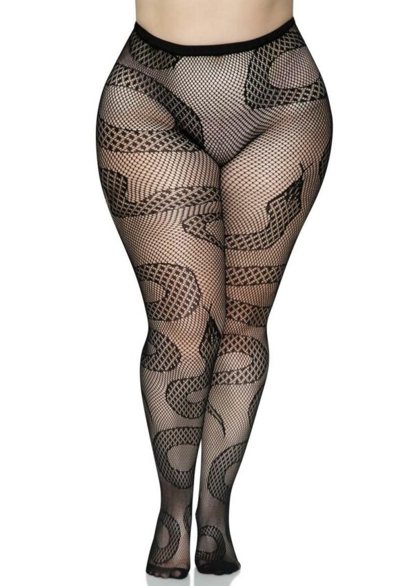 Leg Avenue Snake Net Tights - 1X/2X - Black